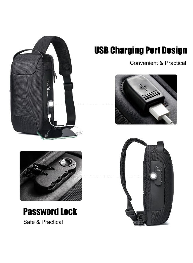 Anti-Theft Sling Bag Chest Shoulder Backpack Crossbody Bags for Men Women Cover Pack Hiking Small Rucksack with USB Charging Port for Business Travel Hiking Bicycle Sport Gym Pack(Blue) - Image 4