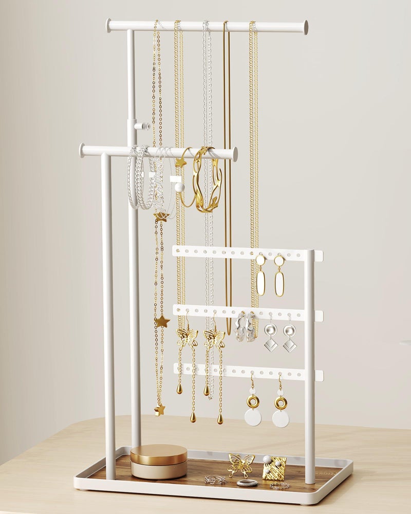 susswiff Jewelry Holder Organizer Stand Adjustable Tall 175 Max Sturdy Jewelry Hanger for Necklaces Earrings Bracelets Rings Jewlery Display and Storage White Metal - Image 2