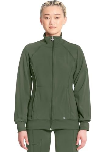 Cherokee Infinity Zip Front Scrub Jackets for Women, 4-Way Stretch Fabric 2391A, M, Olive - Image 1