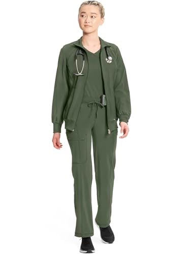 Cherokee Infinity Zip Front Scrub Jackets for Women, 4-Way Stretch Fabric 2391A, M, Olive - Image 3