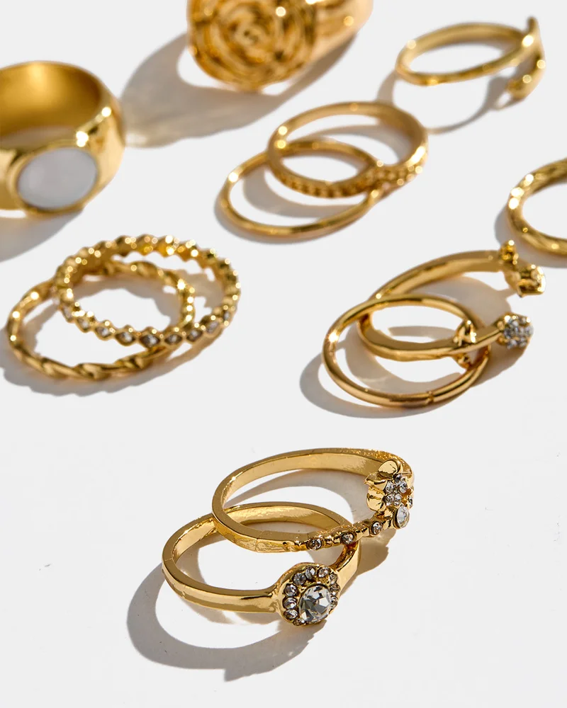REDTAG Women Gold Embellished Rings Set (12 Piece)