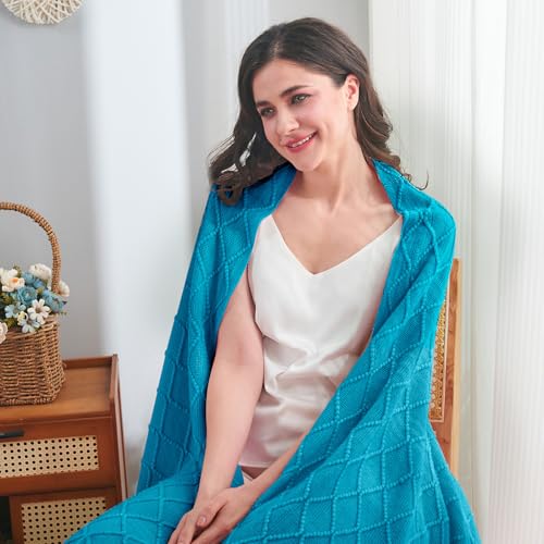 inhand Teal Throw Blanket for Couch and Bed Soft Living Room Home Decor Knitted Blanket with Tassel Outdoor Lightweight Breathable Summer Blanket Farmhouse Warm Woven Decorative 50x60 - Image 3