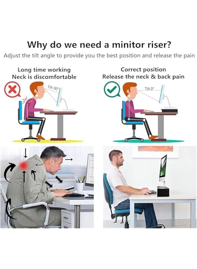 Monitor Stand Riser,2 Tiers Computer Monitor Stand with 3 Layer Storage Shelf, Wood Computer Desk Organizer with Storage,With Pen Holder,Laptop Computer Monitor Riser for PC Screen, iMac (Black) - Image 5