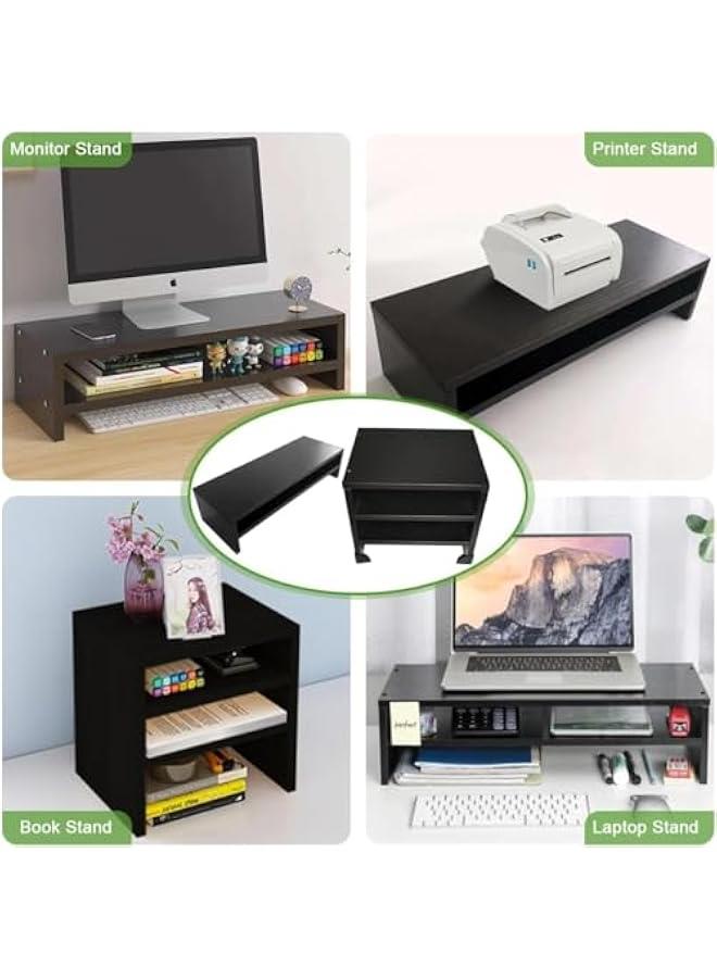 Monitor Stand Riser,2 Tiers Computer Monitor Stand with 3 Layer Storage Shelf, Wood Computer Desk Organizer with Storage,With Pen Holder,Laptop Computer Monitor Riser for PC Screen, iMac (Black) - Image 4