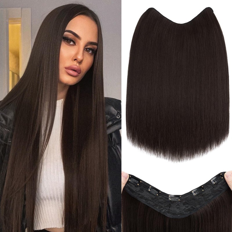 S-noilite Snoilite One Piece Clip in Hair Extensions 18 Inch UShaped One Piece Hair Extensions Weft with 5 Clips Synthetic 34 Full Head Long Straight Dark Brown Thick Hairpieces for Women68 - Image 3