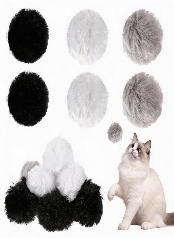Quilax 12 Pcs Fur Cat Toys Ball, Fuzzy Fur Ball Cat Toy, Soft Balls Furs Pom Poms Pet Supplies(Gray+Black+White) - Image 1