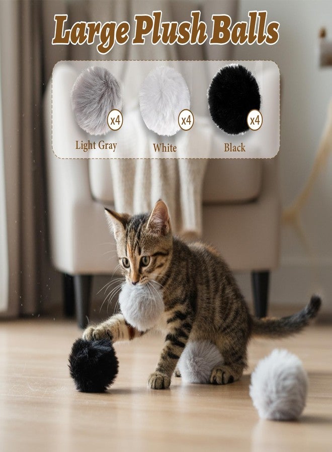 Quilax 12 Pcs Fur Cat Toys Ball, Fuzzy Fur Ball Cat Toy, Soft Balls Furs Pom Poms Pet Supplies(Gray+Black+White) - Image 4