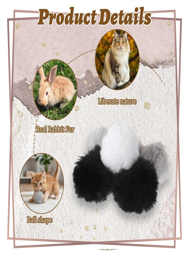 Quilax 12 Pcs Fur Cat Toys Ball, Fuzzy Fur Ball Cat Toy, Soft Balls Furs Pom Poms Pet Supplies(Gray+Black+White) - Image 3