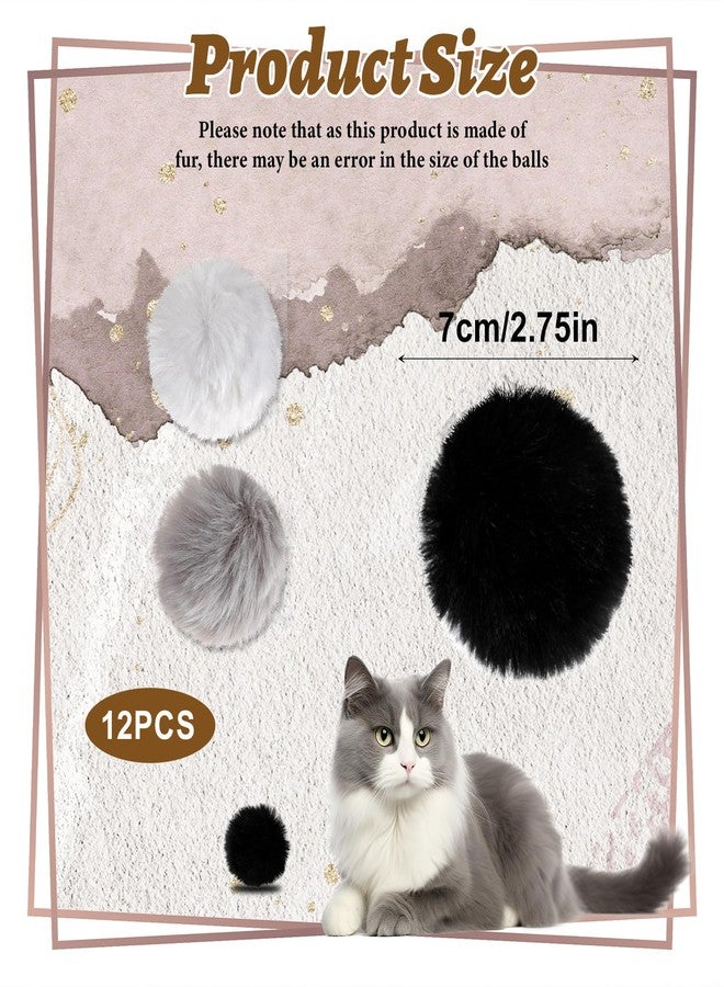Quilax 12 Pcs Fur Cat Toys Ball, Fuzzy Fur Ball Cat Toy, Soft Balls Furs Pom Poms Pet Supplies(Gray+Black+White) - Image 2