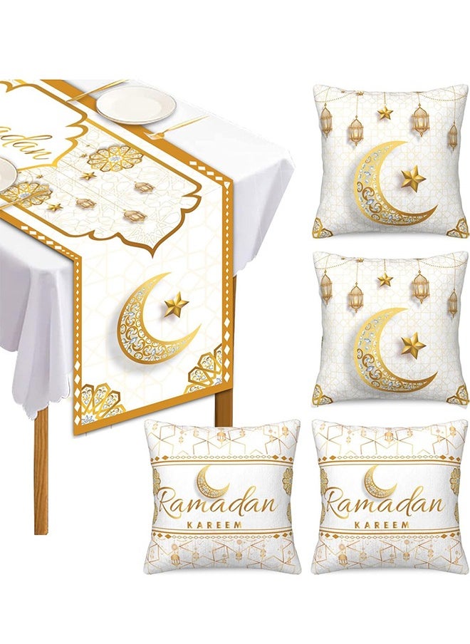 Yoawllty - Ramadan Table Runner,Ramadan Pillow Covers,Ramadan Decorations Ramadan Decorations for Home,Including Ramadan Table Runner and 4 Pcs Decorative Pillow Covers - Image 1