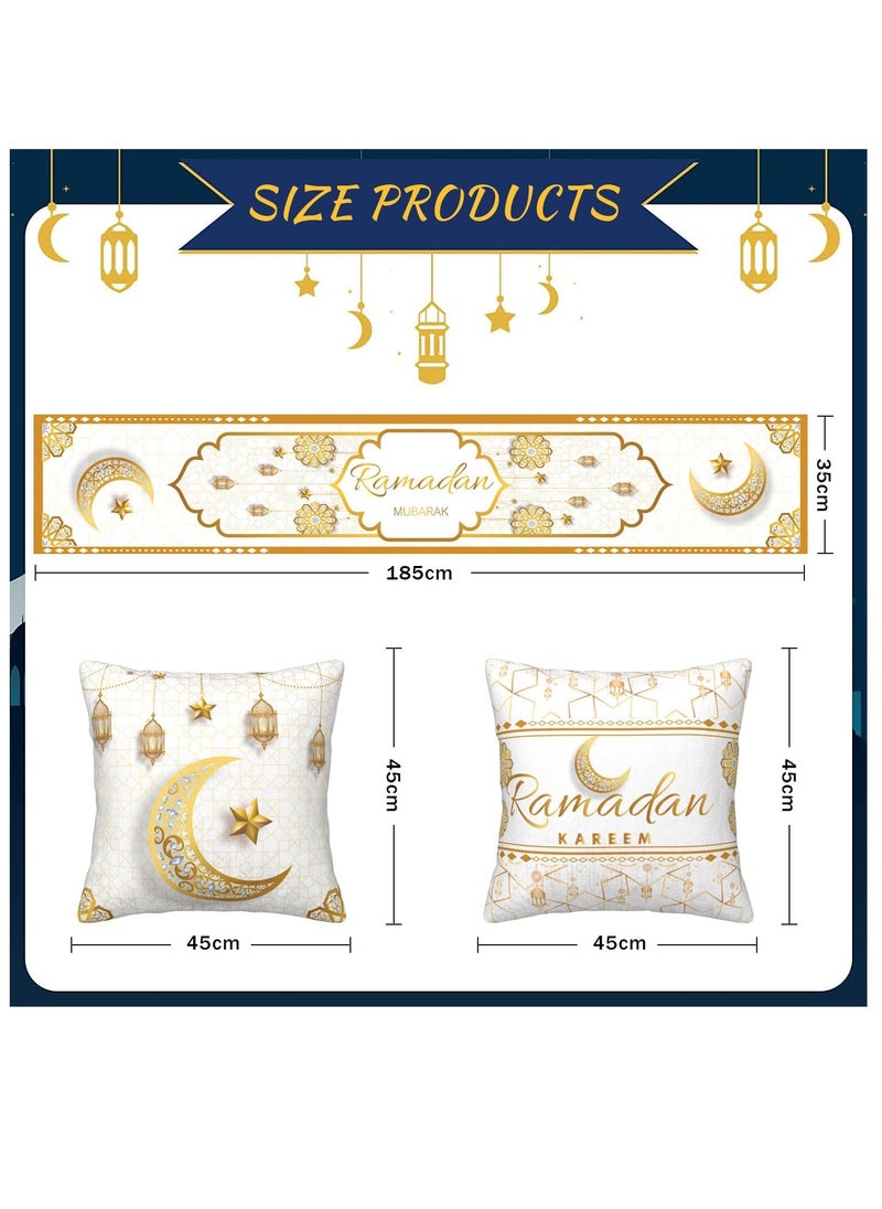 Yoawllty - Ramadan Table Runner,Ramadan Pillow Covers,Ramadan Decorations Ramadan Decorations for Home,Including Ramadan Table Runner and 4 Pcs Decorative Pillow Covers - Image 1