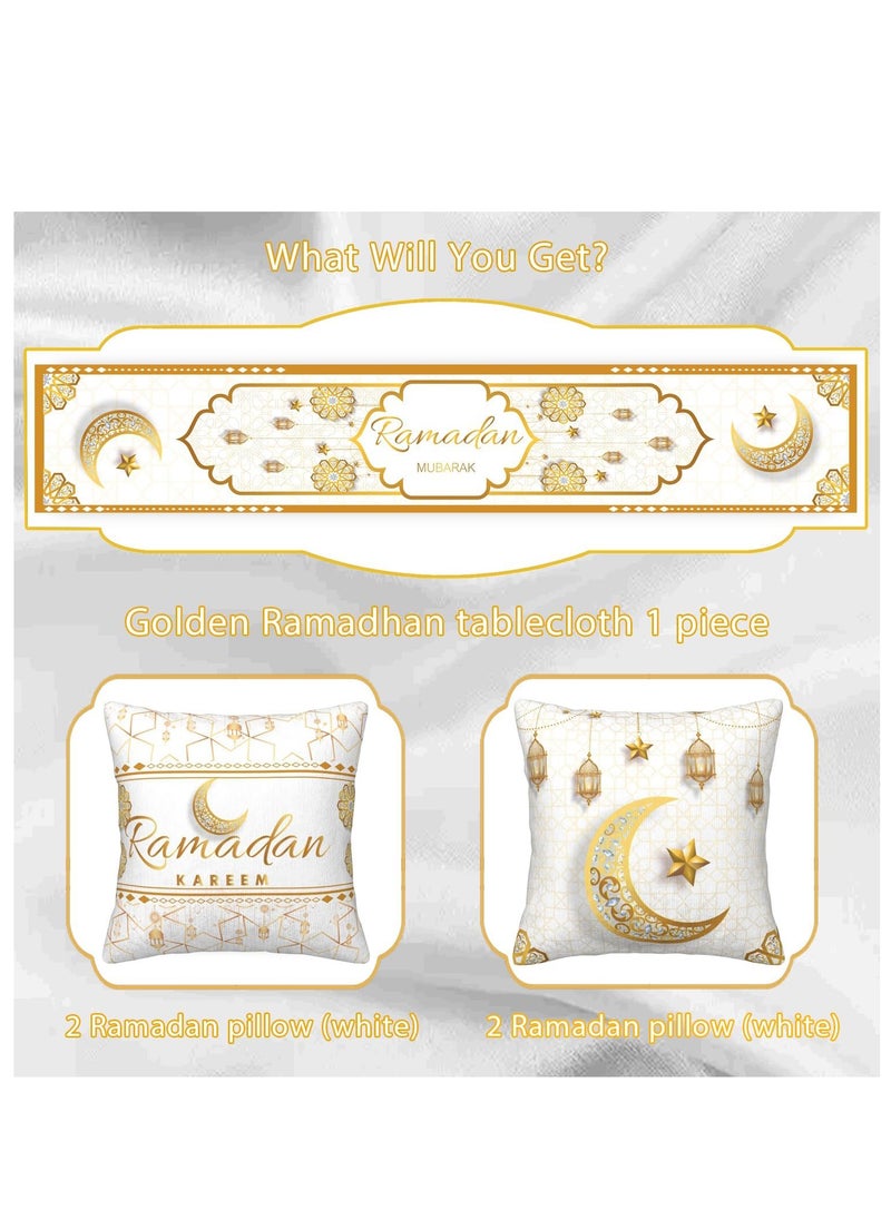 Yoawllty - Ramadan Table Runner,Ramadan Pillow Covers,Ramadan Decorations Ramadan Decorations for Home,Including Ramadan Table Runner and 4 Pcs Decorative Pillow Covers - Image 1