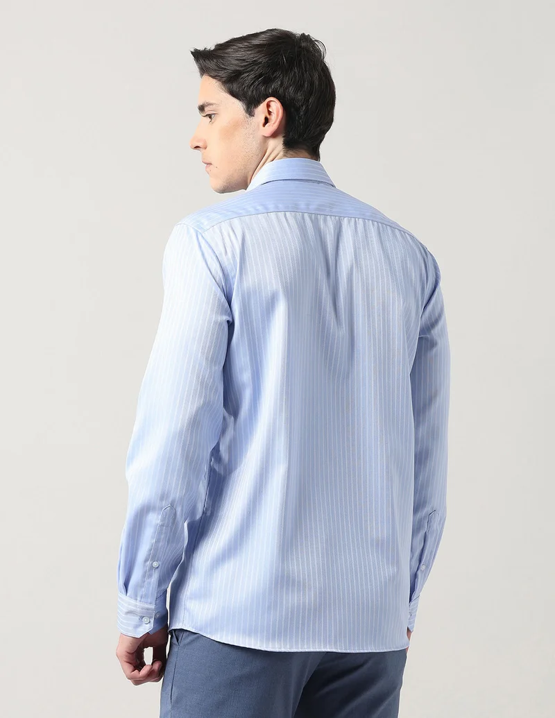 Arrow Light Blue Manhattan Slim Fit Vertical Striped Autopress Shirt for Men | Best Price UAE