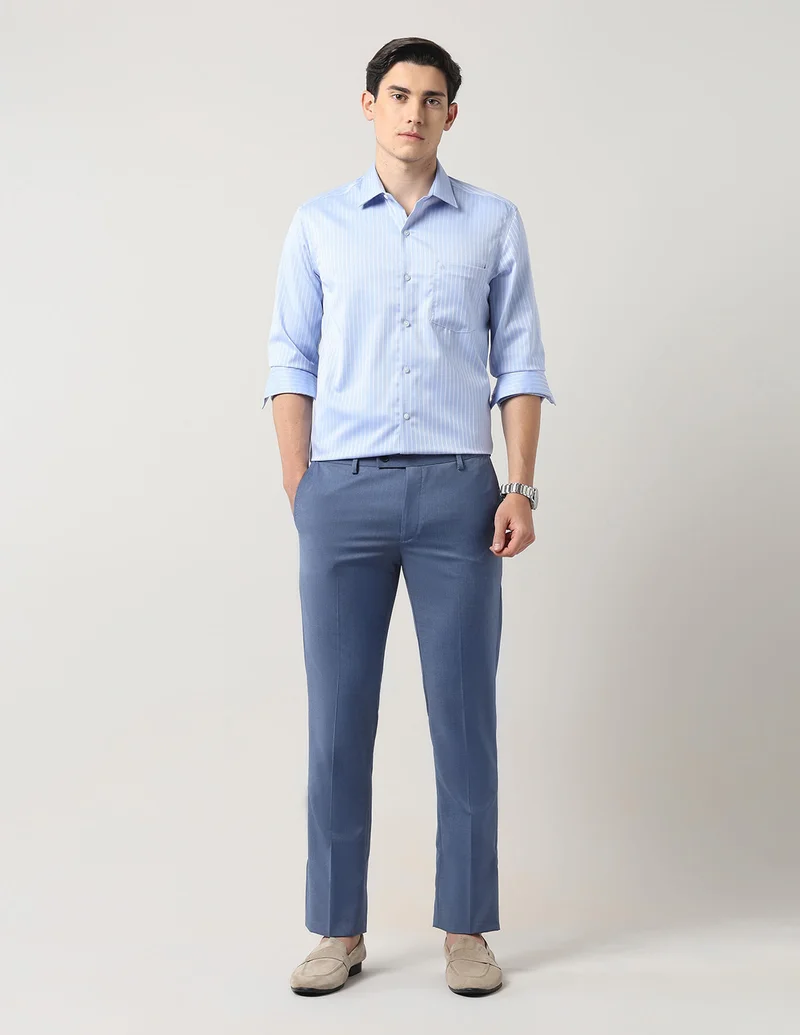 Arrow Light Blue Manhattan Slim Fit Vertical Striped Autopress Shirt for Men | Best Price UAE
