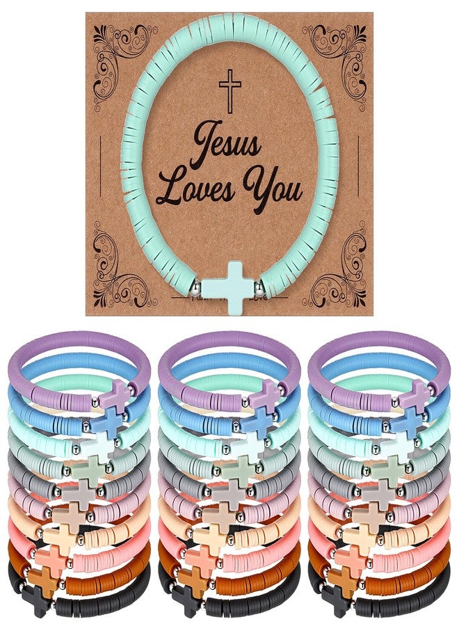 Landical 30 Set Easter Basket Stuffers - Cross Bracelets for Kids Girls Teens Women Religious First Communion Baptism Confirmation Jewelry Christian Catholic Jesus Faith Gifts Trendy Stuff(Morandi) - Image 1