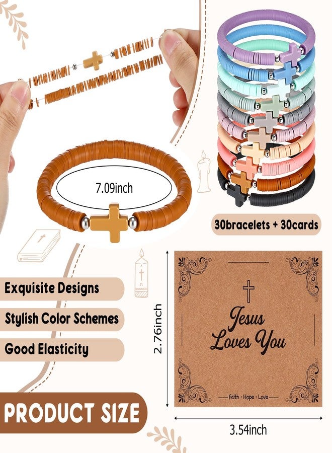 Landical 30 Set Easter Basket Stuffers - Cross Bracelets for Kids Girls Teens Women Religious First Communion Baptism Confirmation Jewelry Christian Catholic Jesus Faith Gifts Trendy Stuff(Morandi) - Image 3