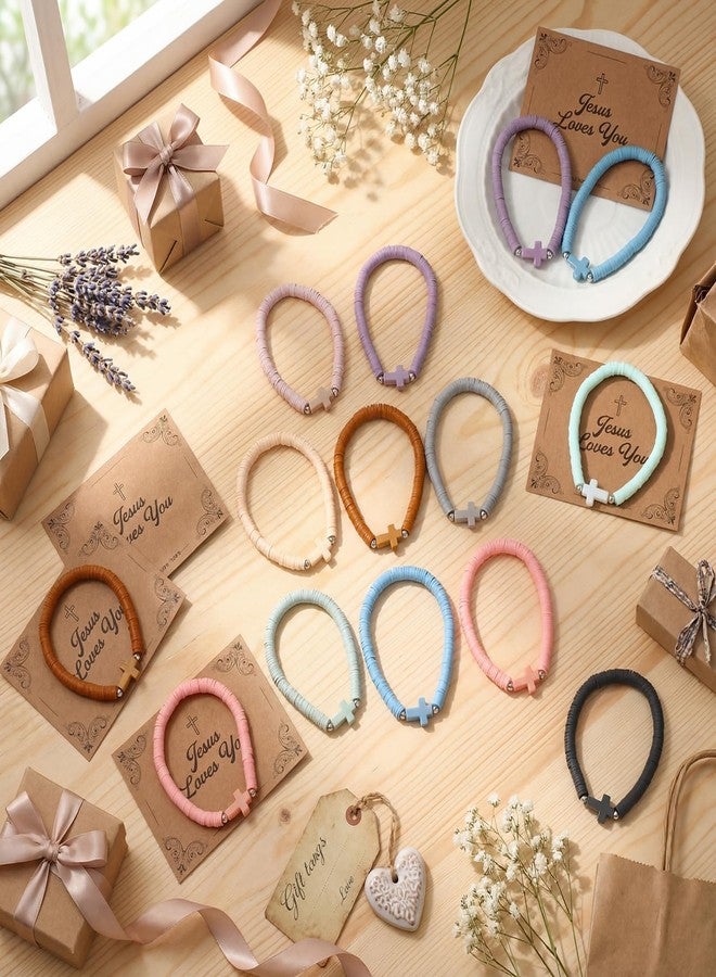 Landical 30 Set Easter Basket Stuffers - Cross Bracelets for Kids Girls Teens Women Religious First Communion Baptism Confirmation Jewelry Christian Catholic Jesus Faith Gifts Trendy Stuff(Morandi) - Image 2