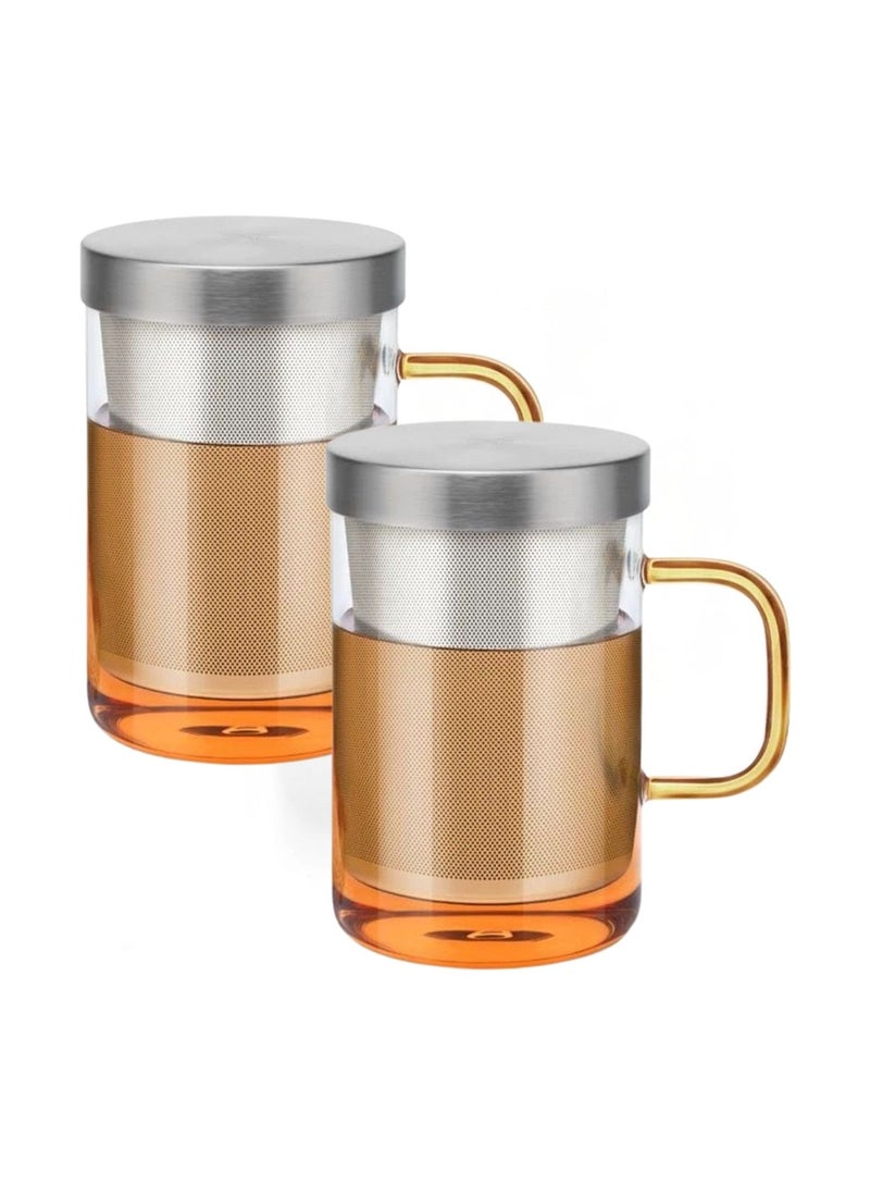 هوم زون طقم من قطعتين 16.9 اونصة كوب شاي من زجاج البوروسيليكات مع سلة نقع وتصفية من الستانلس ستيل وغطاء كوب شاي لنقع الشاي السائب سعة 500 مل فضي - Image 1