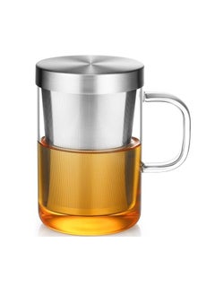 Generic 16.9 Oz Borosilicate Glass Tea Mug Cup Tea Glasses with Stainless Steel Infuser & Lid Loose Leaf Glass Tea Cup 500mL  - Image 1