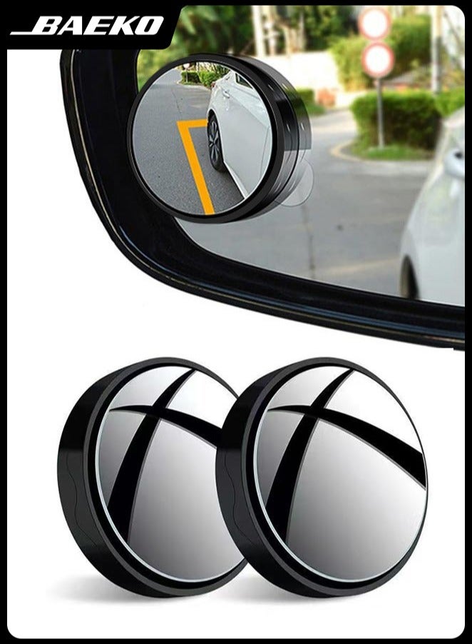 2 Pieces Vacuum Blind Spot Mirror, No Glue, No Harm To The Car Mirror, 2 Inch Round Hd Glass Convex Wide Angle Side Mirrors, Convex Mirrors for Any Car, Van, Suv and Truck (Black, 2 Pcs) - Image 1