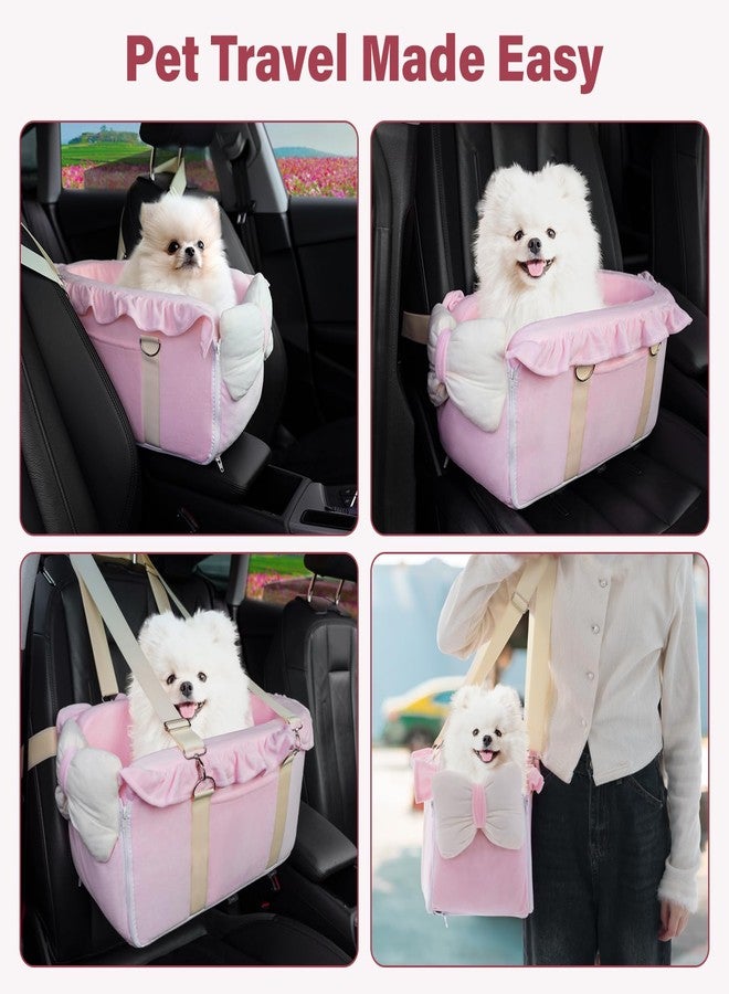Jaoul Dog Car Seat for Small Dogs - Fully Detachable with Adjustable Straps Center Console Dog Booster Seat - Comfortable Bow Design Pet Car Seats - Portable Pet Booster Seat for Puppy, Cat (Pink) - Image 5