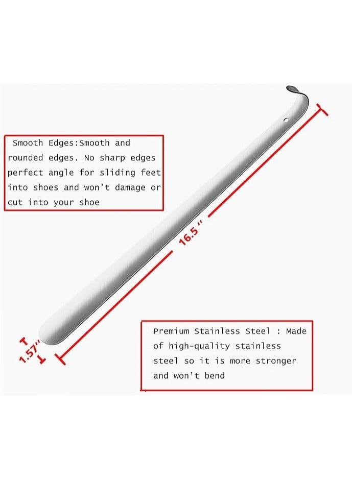 Long Metal Shoe Horn -16.5 Inches Long Handled Stainless Steel Shoehorn - Image 3