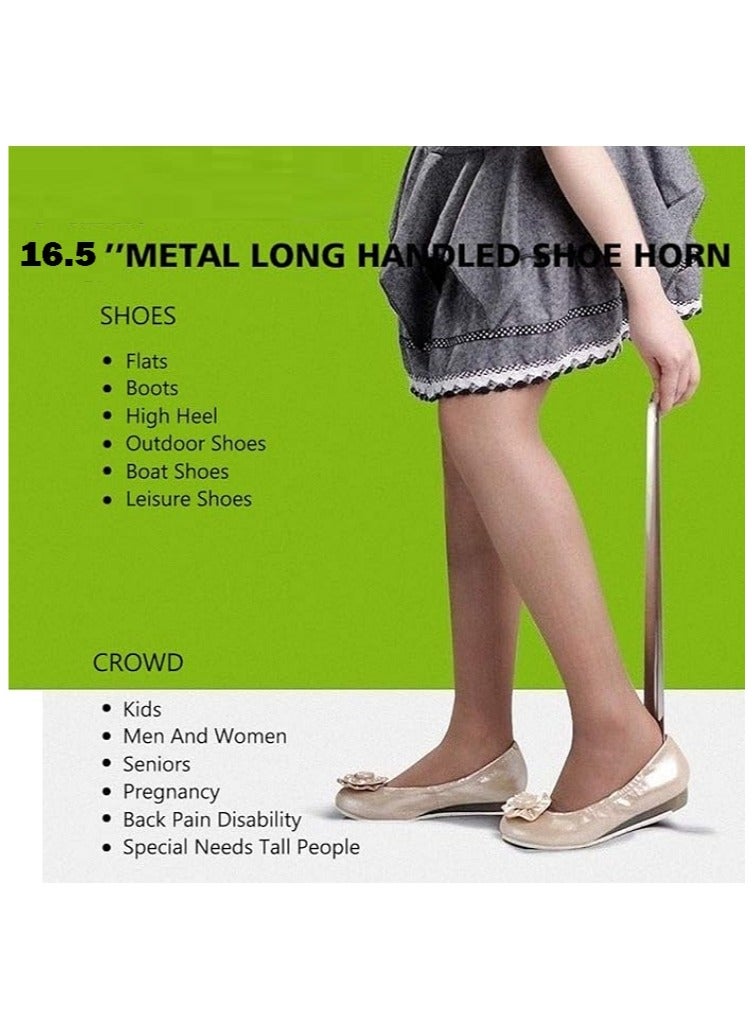 Long Metal Shoe Horn -16.5 Inches Long Handled Stainless Steel Shoehorn - Image 4