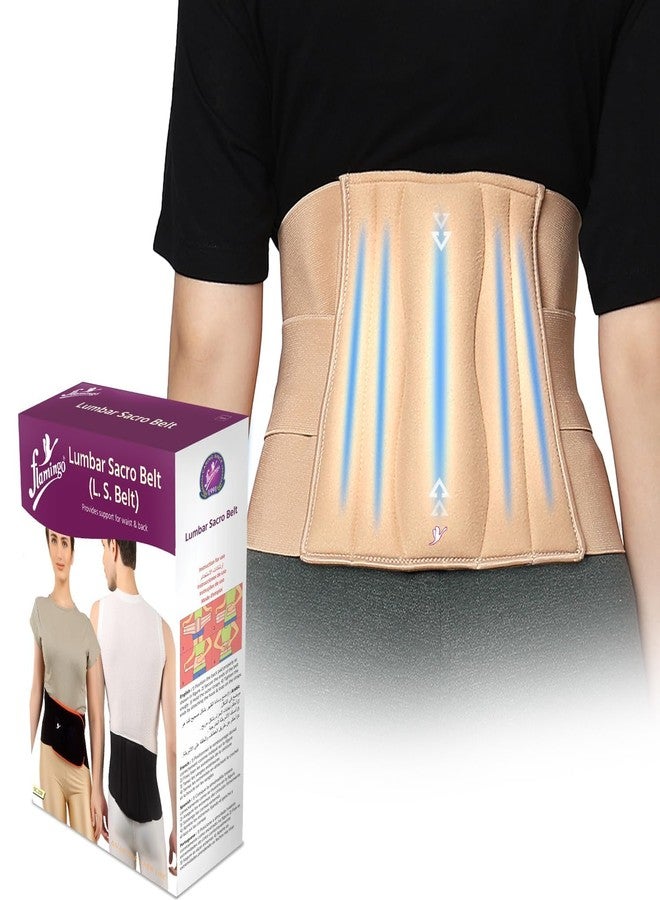 Flamingo Lumbar Sacro Belt | Orthopedic Back Support Brace for Lower Back Pain Relief, Posture Correction & Sciatica | Dual Adjustable Compression Belt for Men & Women | Size - XL | Biege | - Image 1