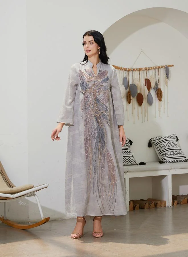 Take Two  Women Textured Sequin Patch Detail A-Line Jalabiya for Women | Best Price UAE