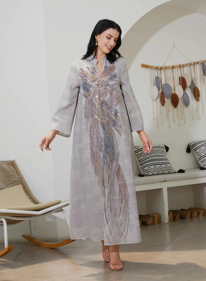 Take Two  Women Textured Sequin Patch Detail A-Line Jalabiya for Women | Best Price UAE