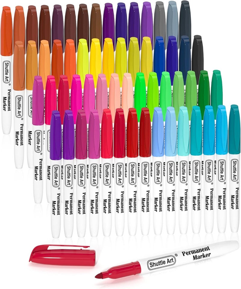 Shuttle Art 60 Colors Permanent Markers, Fine Point, Assorted Colors, Works on Plastic,Wood,Stone,Metal and Glass for Doodling, Coloring, Marking - Image 1