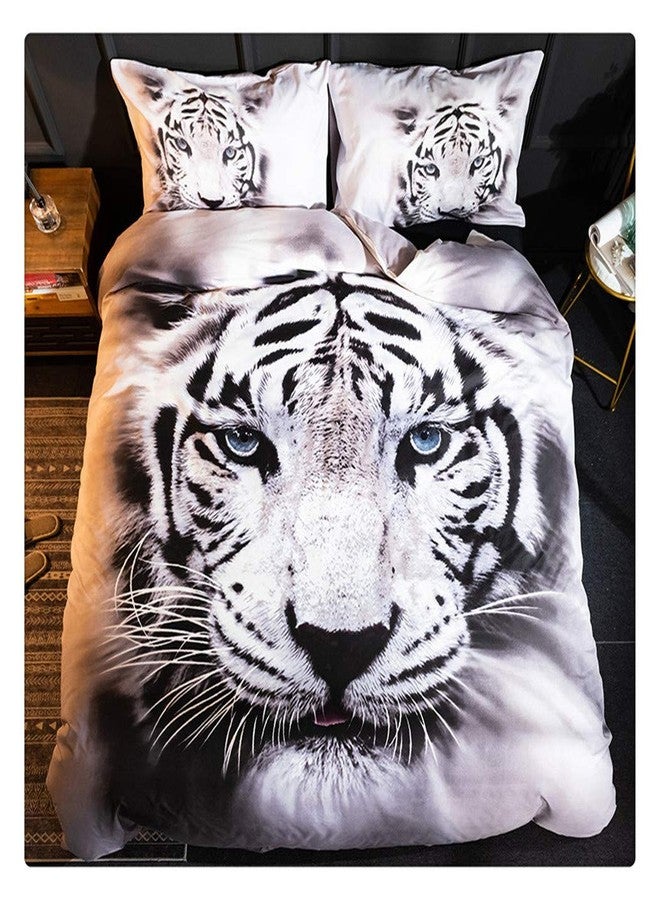 Homebed White Tiger Bedding Set Full Size 3D Animal Print for Kids Boys Teens Duvet Cover Set 3 Pieces - Image 1