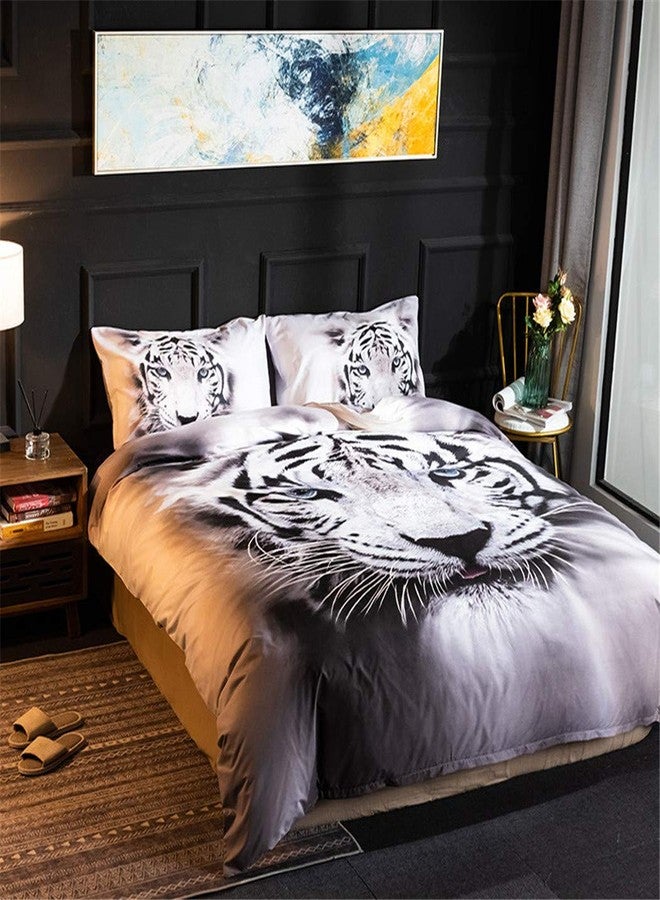 Homebed White Tiger Bedding Set Full Size 3D Animal Print for Kids Boys Teens Duvet Cover Set 3 Pieces - Image 2