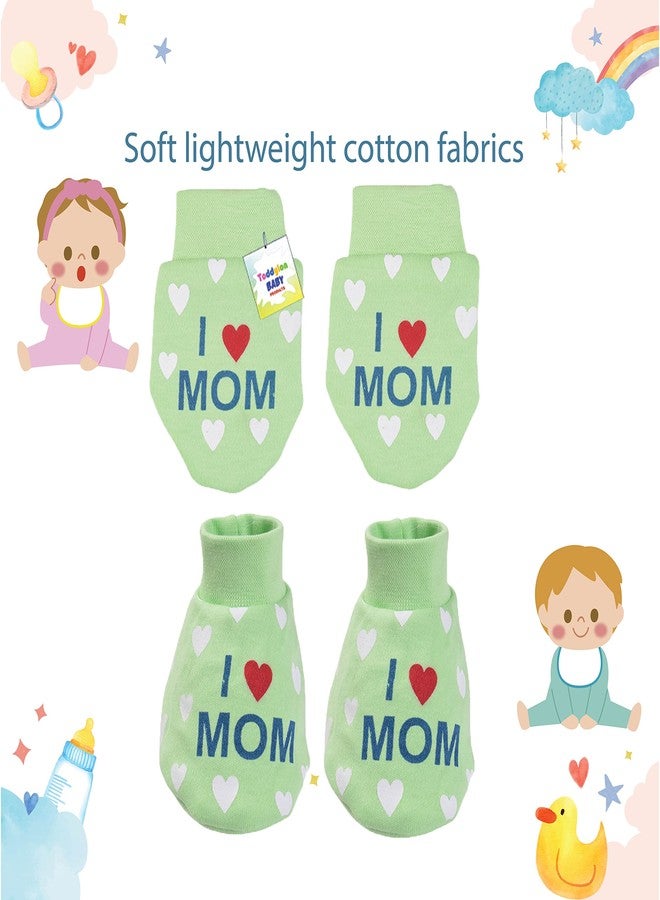 Toddylon طقم قفازات وجوارب للأطفال من توديلون، مصنوع من القطن المطبوع (من 0 إلى 6 أشهر) (ألوان متعددة داكنة، عبوة من 6 قطع) - Image 4