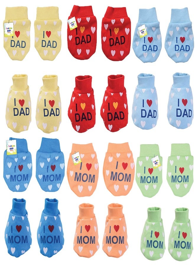 Toddylon طقم قفازات وجوارب للأطفال من توديلون، مصنوع من القطن المطبوع (من 0 إلى 6 أشهر) (ألوان متعددة داكنة، عبوة من 6 قطع) - Image 1