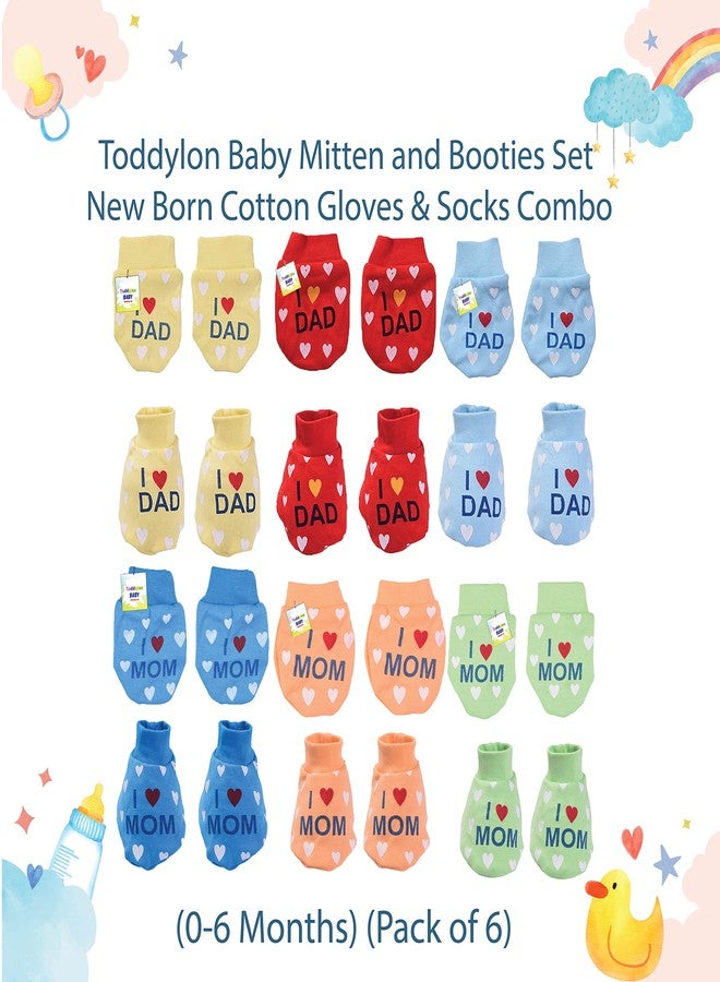Toddylon طقم قفازات وجوارب للأطفال من توديلون، مصنوع من القطن المطبوع (من 0 إلى 6 أشهر) (ألوان متعددة داكنة، عبوة من 6 قطع) - Image 3