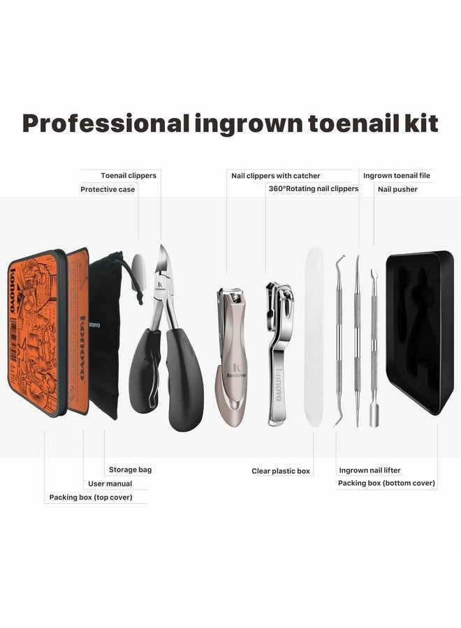konovo Toenail Clippers For Seniors Thick Toenails Toe Nail Clippers Adult Thick Nails Long Handle Professional Heavy Duty Nail Clippers 6Pcs Black - Image 2