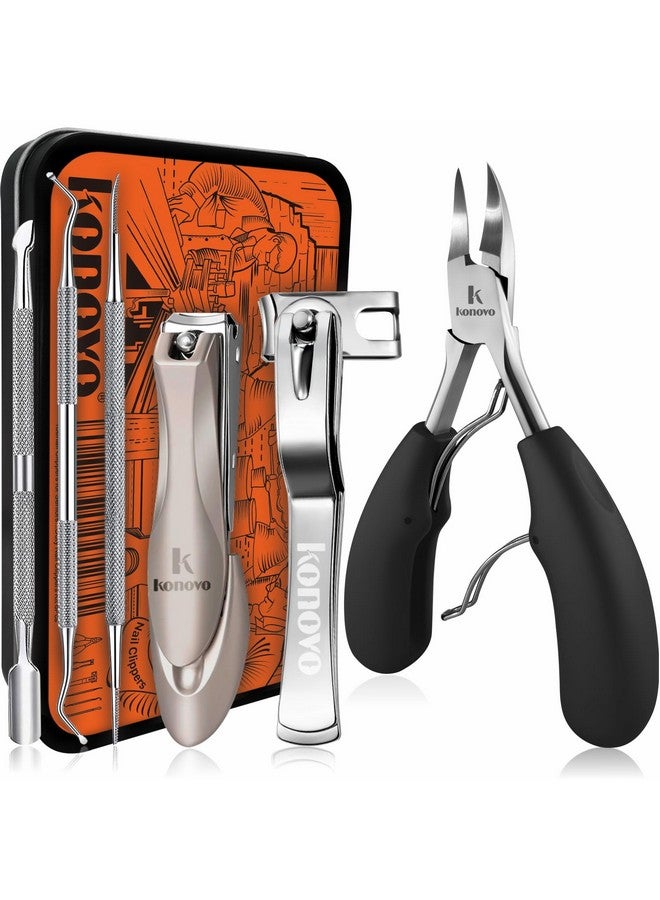 konovo Toenail Clippers For Seniors Thick Toenails Toe Nail Clippers Adult Thick Nails Long Handle Professional Heavy Duty Nail Clippers 6Pcs Black - Image 1
