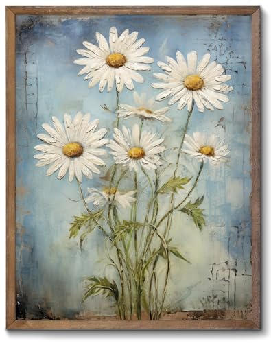 XOCUUI Unframed Wall Art For Bedroom DéCor Farmhouse Floral Canvas Wall Art White Daisy Wall Picture Daisy Canvas Print Neutral Artwork for Home Living Room Bedroom Office 8x10 - Image 1