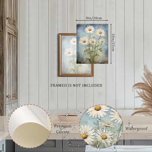 XOCUUI Unframed Wall Art For Bedroom DéCor Farmhouse Floral Canvas Wall Art White Daisy Wall Picture Daisy Canvas Print Neutral Artwork for Home Living Room Bedroom Office 8x10 - Image 3