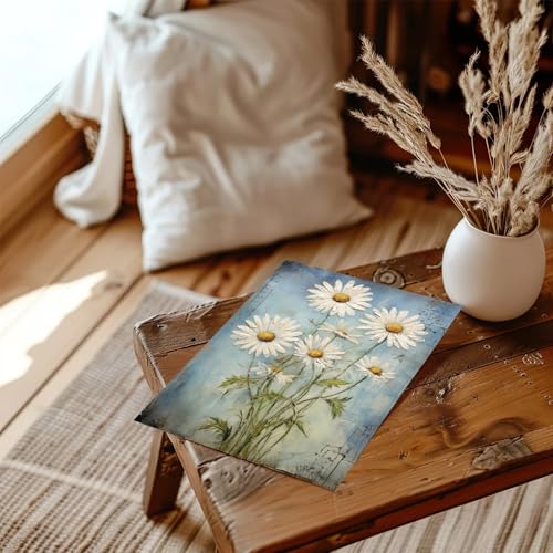 XOCUUI Unframed Wall Art For Bedroom DéCor Farmhouse Floral Canvas Wall Art White Daisy Wall Picture Daisy Canvas Print Neutral Artwork for Home Living Room Bedroom Office 8x10 - Image 5