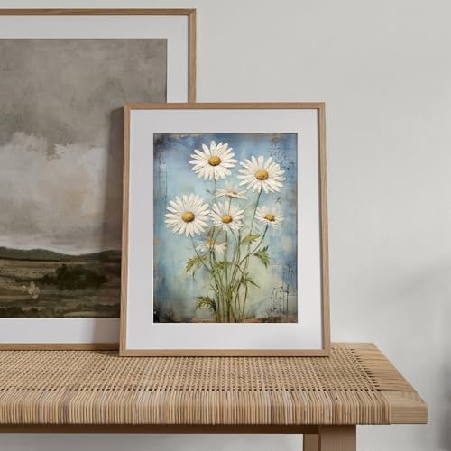 XOCUUI Unframed Wall Art For Bedroom DéCor Farmhouse Floral Canvas Wall Art White Daisy Wall Picture Daisy Canvas Print Neutral Artwork for Home Living Room Bedroom Office 8x10 - Image 2
