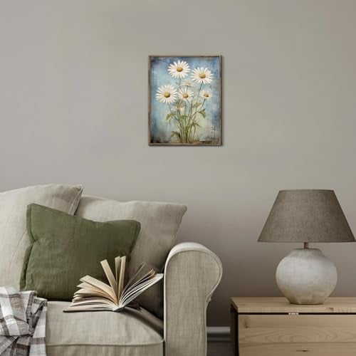 XOCUUI Unframed Wall Art For Bedroom DéCor Farmhouse Floral Canvas Wall Art White Daisy Wall Picture Daisy Canvas Print Neutral Artwork for Home Living Room Bedroom Office 8x10 - Image 4
