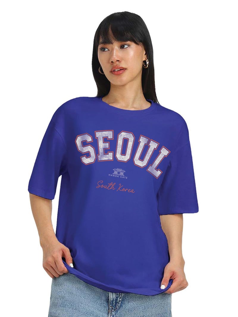 JUNEBERRY® Pure Cotton Oversized Baggy Fit Drop Shoulder Graphic Printed Round Neck T-Shirt for Women (OS_100_JBSOL_RB_XXL) - Image 1