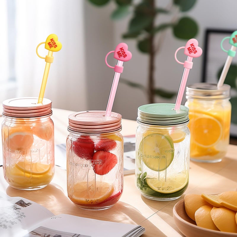 Whaline 6 Pcs Valentine's Day Conversation Heart Straw Cover Cap Reusable Silicone Straws Topper Pastel 10 Mm/0.4 Inch Straw Tip Lid Protector for 30/40 Oz Tumbler Cup Accessory Party Decor - Image 5