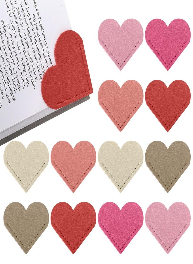 Skyygemm 12 Pcs Galentine's Day Leather Heart Bookmarks Valentine's Day Red Pink Corner Page Bookmark for Reading Book Holder Markers Book Lovers Gifts Accessories for Women Teachers - Image 1