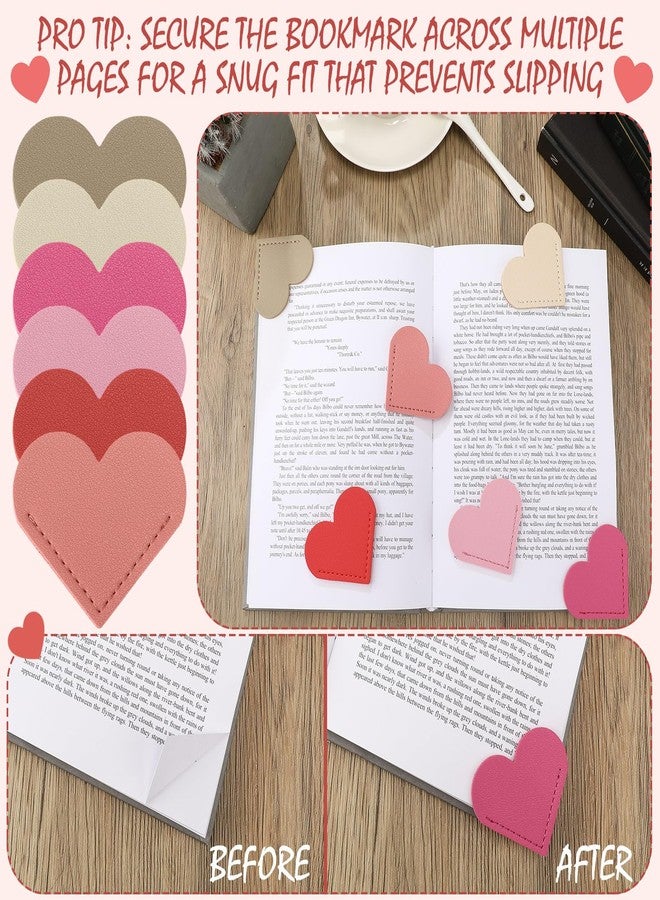 Skyygemm 12 Pcs Galentine's Day Leather Heart Bookmarks Valentine's Day Red Pink Corner Page Bookmark for Reading Book Holder Markers Book Lovers Gifts Accessories for Women Teachers - Image 4