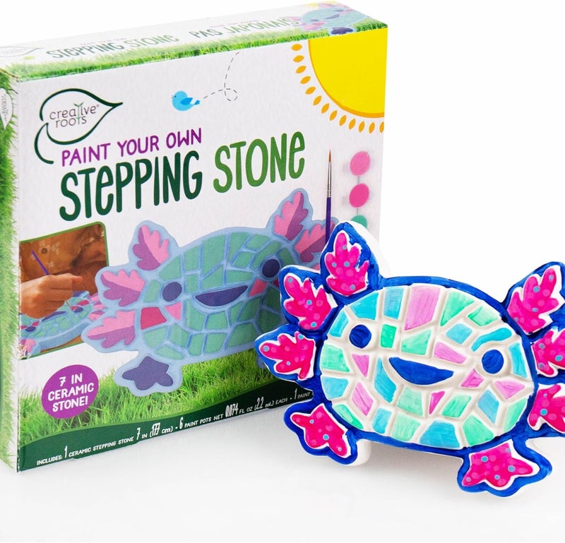 Creative Roots Axolotl Stepping Stone Kit, 7-Inch Paintable Ceramic Stepping Stone, Includes 6 Acrylic Paints, Kids Crafts, Ages 8+ - Image 1