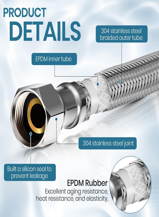 Dreyoo 12 Pack 16 Inch Toilet Water Supply Line, 3/8" Comp x 1/2" FIP Faucet Hose Connector, Stainless Steel Braided Faucet Supply Line Extension, with 2 Wrenches and 2 Sealing Tapes - Image 3