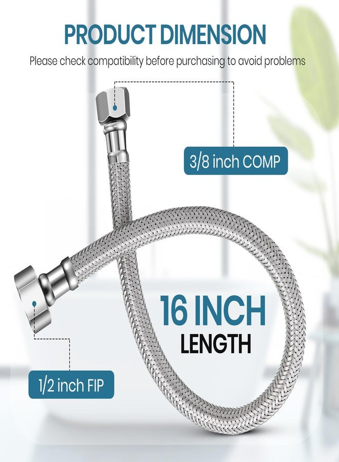 Dreyoo 12 Pack 16 Inch Toilet Water Supply Line, 3/8" Comp x 1/2" FIP Faucet Hose Connector, Stainless Steel Braided Faucet Supply Line Extension, with 2 Wrenches and 2 Sealing Tapes - Image 2
